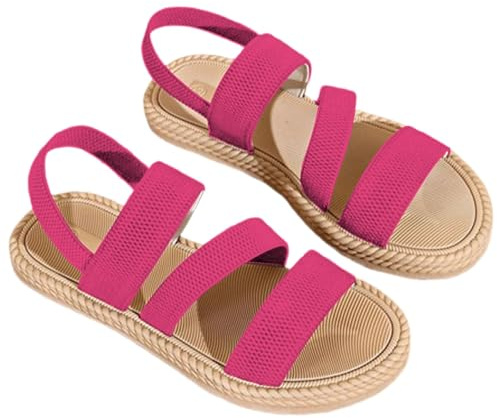 Uwdiohq Sandales Plates D'Été Pour Femmes, Bout Ouvert, Bride Arrière, Confortables, Antidérapantes, Élastique À La Cheville, De Marche, Sport Plein, Cuir Femme Pieds Larges Et Sensibles