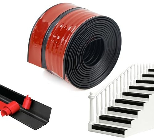 Perfil de Borde de Escalera Autoadhesivo de Borde de L 3 Metros Protectores Antideslizantes para Bordes de Escaleras Interiores y Exteriores, Borde Flexible de PVC con Relieve (50mm x 40mm, Negro)