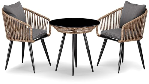 di volio Gartenmöbel-Set Polyrattan mit rundem Glastisch Outdoor Rieti