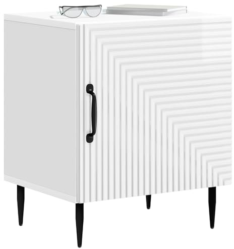 vidaXL Nachttisch Hochglanz Weiß 43 x 34,5 x 50 cm Holzwerkstoff, Vintage Nachttisch, rechteckiger Stauraum, kompakter Beistelltisch, Elegantes Schlafzimmermöbel, praktischer Organizer