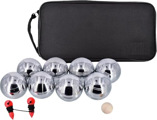 Unibos French Boules Set – 8 Chrome-Plated Metal Boules with Jack, Measuring Tool & Carry Bag | Traditional Pétanque Lawn Game | Outdoor Garden, Beach & Camping Game for Family & Friends