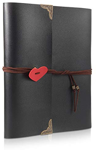 Scrapbook Fotoalbum,ThxMadam Leder Selbstgestalten Scrapbook Album Foto Buch Hochzeit Gästebuch Vintage Fotobuch 60 Schwarze Seiten für Weihnachten Geburtstag Jahrestag Geschenk für Tochter Freundin