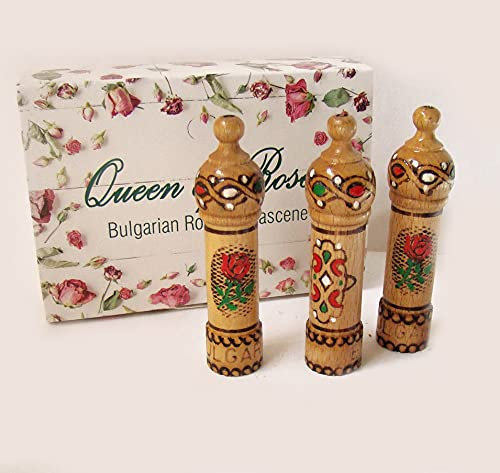 Bulgarisches Rosenöl-Parfümaroma, 3 Holz-Ampullen mit je 2,1 ml, Souvenir, Geschenk