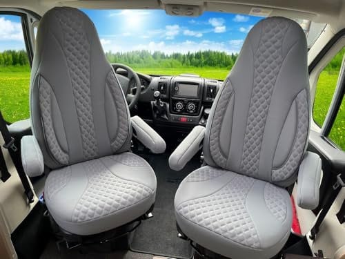 BREMER SITZBEZÜGE WPL409 - Housses de siège pour Camping-Car, hymer Ducato, Accessoires de Camping-Car, Lot de 2 Housses avec accoudoirs Gris