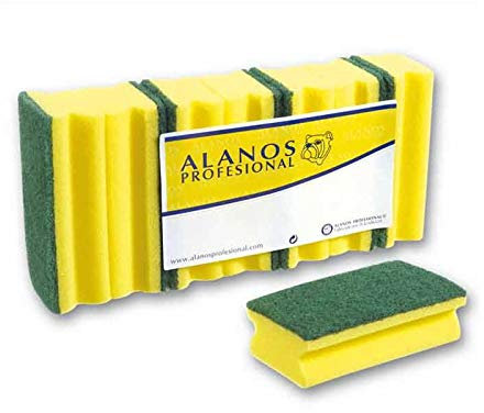 Alanos. 32 Estropajos Salvauñas Calidad Extra con Fibra Verde de Estropajo y Esponja. Uso Profesional Cocinas Industria Alimentaria