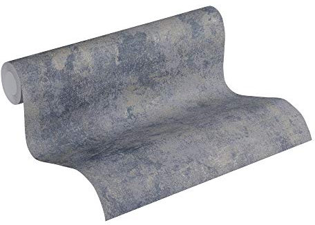 Livingwalls Vliestapete New Walls Tapete Urban Grace Vintage Uni Optik 10,05 m x 0,53 m blau grau metallic Made in Germany 374255 37425-5