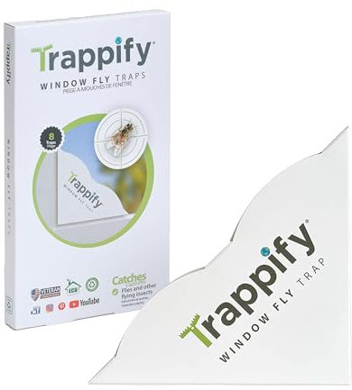 Trappify Fenster Fliegenfalle für Innen zum Kleben (8 Stück) - Fensterfliegenfalle Innenbereich für Mücken, Mosquitos - Anti Fliegen Klebefalle - Fliegenfänger Fliegentöter zur Mückenabwehr