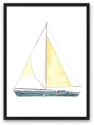 Din A4 Kunstdruck ungerahmt Segelboot Boot Maritim Meer Badezimmer Aquarell Gelb Blau Druck Poster Bild