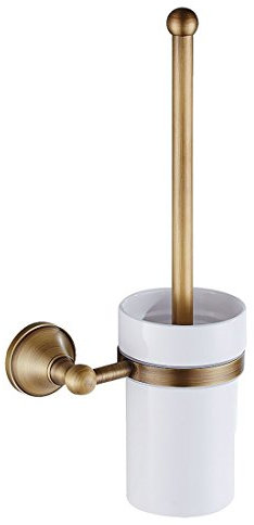 Cuasting Antique Brass Bathroom Toilet Brush Set Holder Brush with Ceramic Cup