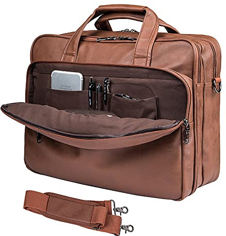 seyfocnia Leder Laptoptasche Herren, 15,6 Zoll (39,6 cm) Messenger Aktentasche Business Satchel Computer Handtasche Schultertasche Tragetasche, Braun