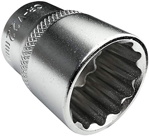 Aerzetix - C45242 - Douille de Vissage/Embout - Courte - 1/2x22mm - pour Clé/Cliquet Manuelle/Pneumatique - Corps Cylindrique - 12 Pans bi-Hexagonale - en Acier CR-V