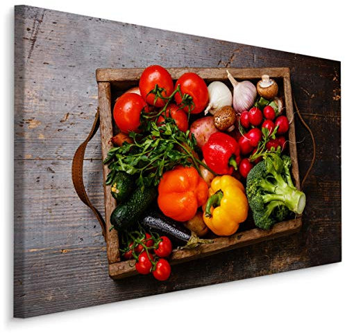 Muralo Leinwandbilder 40x30 Essen Gemüse Paprikas Leinwand Wandbild Kunstdruck Tomaten Radieschen Zucchini Frisch Schlafzimmer Wohnzimmer Wanddekoration Design XXL 773 Br. 40 cm x Hö. 30 cm