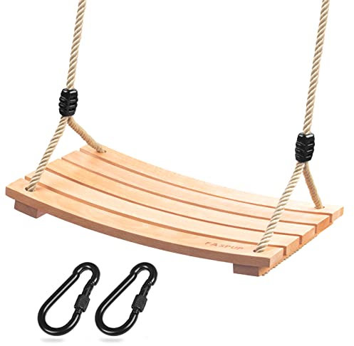 Balançoire en Bois, Balancoire Exterieur Bois avec Corde de Chanvre Réglable pour Adultes et Enfants Balançoire Arbre Bois pour Aire de Jeux Intérieur et Extérieur (17,7 x 7,9 in)