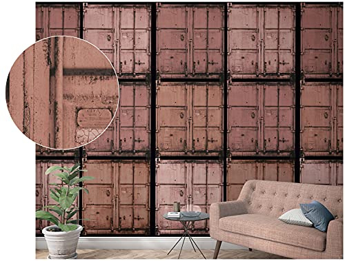 Newroom Vliestapete Rot Containertapete Industrial Urban Loft | Gestapelte Frachtcontainer, Türen und Scharniere, Riffelstruktur, Altrosa-Patina, Rostspuren, Wandtapete, Büro