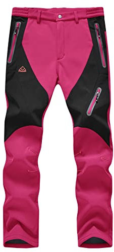 YSENTO Damen Softshellhose Skihose Outdoor Wanderhose Fleece Gefüttert Wasserdicht Winter Thermohose Trekkinghose(Rose,L)