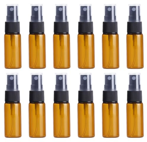 12 pièces 15 ml Protable Mini Ambre Verre Pulvérisateur Bouteilles Rechargeable Parfum Tube Échantillon Bouteille Flacons Cosmétique Conteneur Voyage Bouteilles
