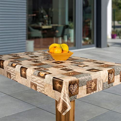 laro Wachstuch-Tischdecke Abwaschbar Garten-Tischdecke Wachstischdecke PVC Plastik-Tischdecken Eckig Meterware Wasserabweisend Abwischbar, Muster:Lana-Herz. braun, Größe:110x200