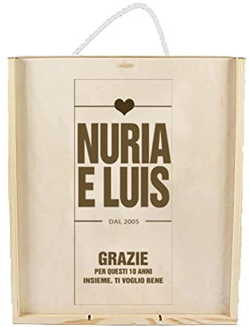 My original gift Cassette in legno per tre bottiglie di vino (Cofanetto per tre bottiglie di vino incise di nome, anno e dedicati)