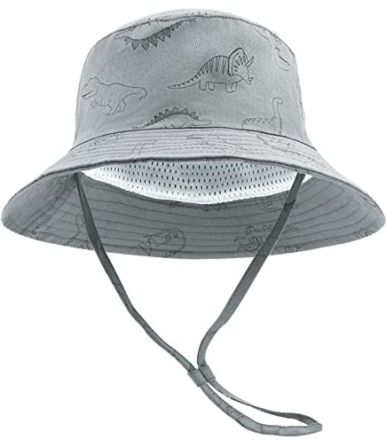 SEYUFN Bob Sonnenhut Baby-Fischerhut mit breiter Krempe Sonnenhut mädchen Verstellbarer Baumwollhut UV-Schutz Sommerhut für Kinder (Grauer Dinosaurier, 3-6 Monate)