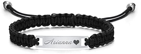 FLHEART Personalised Baby Name Bracelet - Customised Handmade Braided ID Bracelet for Children Toddler, Stainless Steel Nameplates Adjustable Jewellery Gift for Son Daughter Kids,Sisters,Girls,BFF