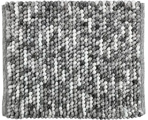 WENKO Badteppich Urdu Grau, Badematte im modernen Melange-Effekt, Badvorleger in Schwerer Qualität, hohe Feuchtigkeitsaufnahme, schnelltrocknend, waschbar, rutschhemmend, 55 x 65 cm, 25255100