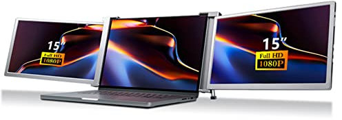 Bewinner 15 Triple Laptop Screen Extender, FHD 1080P IPS Faltbarer Tragbarer für 15-17 Zoll Laptops, USB C Slim Dual Display Screen Extender für PC, Smartphone, Plug