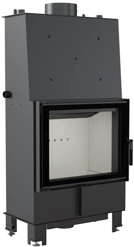 KRATKI Lucy Holzkamin mit Warmwasserbereiter Wärmetauscher BImSchV 2 konform 12 kW Thermischer Wirkungsgrad 82% Stahl Schwarze Thermotec-Auskleidung Dekoratives Doppelglas 138 x 67 cm