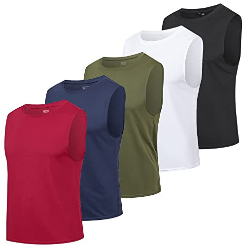 HUAKANG Paquete de 5 Camiseta Tirantes para Hombre Secado rápido Gimnasio Ropa Deportiva Camiseta sin Mangas para Entrenamiento Running(511-Black White Green Navy Red-M)