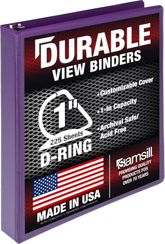 Samsill Durable 1 inch 3 Ring Binder, Made in USA, D Ring Binder, FSC 100% Recycled Chipboard, Purple