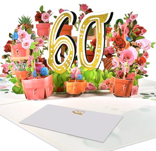 Magic Ants Jubiläumskarte, Geburtstagskarte, Hochzeitstag, 3D Grußkarte, 60 Jahre alte Geburtstagskarte, Glückwunschkarte mit Rosenblumenstrauß (60)