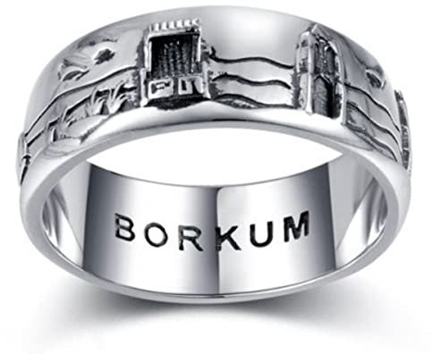 Borkum Ring, 925er Sterling Silber, oxidiert mit schöner Borkumer Landschaftsdarstellung, auch als Partnerring geeignet (58)