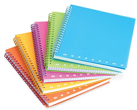 Pigna, Spiralgebundene Notizbücher MONOCROMO FLUO PPL, A5, 16,6x20,3 cm, 70 Blatt, 80 g/m² Papier, innen 5M, quadratisch 5 mm, 5 Stk.