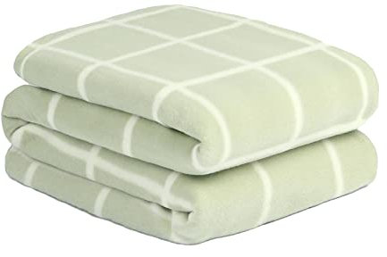 Dreamscene Check Green Fleece Throw Blanket, Picnic Blanket Throw Over Winter Warm Sofa Bed Throw Bed Soft Plush Garden Cosy Chair, Sage Green 120 x 150cm
