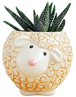 DIYOMR Niedlicher Tier-Keramik-Übertopf, kleiner Sukkulenten-Topf, Cartoon-Form, Pflanztopf für Mini-Pflanzen, Blumenkaktus, glatte, glänzende Keramik, Pflanzen nicht im Lieferumfang enthalten (Schaf)