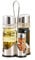 KOCAN Seasoning Bottle Set Condiment Holder Seasoning Rack Four-in-One Oil Vinegar Dispensers Salt Pepper Shakers Glass Cruet Set with Convenient Caddy Stand Stainless Steel Tops