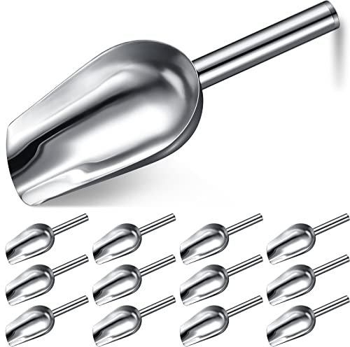 Bokon 12 Pcs Mini Ice Scoop Stainless Steel Ice Scoop Metal Candy Food Flour Scoops for Canisters Silver Mini Scooper for Kitchen Ice Cream Sugar Popcorn Coffee Bean, Dishwasher Safe