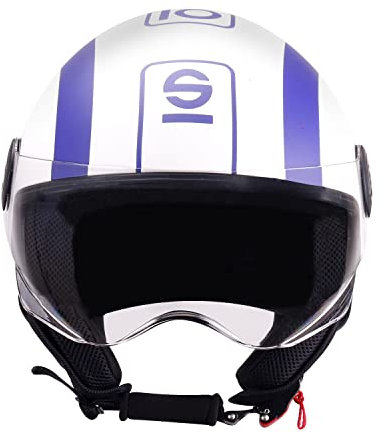 Sparco Riders Sp601 Motorradhelm, Scooter ECE 22.06 Homologiert, Demi-Jet Helm mit Anti-Kratz-Visier und Micrometric Auslösung, Weiss/BLAU (MATT), XL