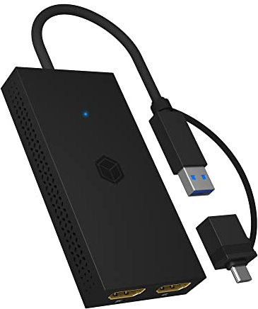 ICY BOX USB zu Dual HDMI Splitter (2K 60Hz / 4K 30Hz), USB-A & USB-C zu 2X HDMI, Unterstützt Windows, MacOS & ChromeOS, IB-SPL1029AC