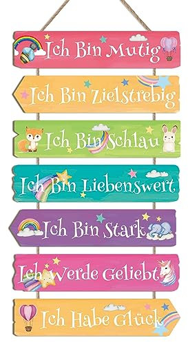 KAIRNE Einhorn Wanddeko für Kindzimmer Mädchen,Schild Einhorn Wandkunst,Regenbogen Holzschild mit Spruch,Inspirierende Zitate Wandbild,Tiere Wandschild für Babyzimmer Schlafzimmer Geschenk Tür Deko