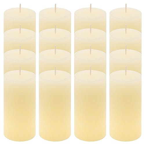 Rustik-Kerze Höhe 10 cm Ø 5 cm lange Brenndauer Rund-Kerze Säulenkerzen Kerzen-Deko Tafelkerzen Weihnachts-Kerzen Hochzeits-Deko (creme, 16)