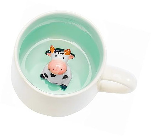 HUISHENG 3D Cow Mug, Cute Animal Coffee Tea Cup, Novelty Birthday Graduation Teacher Gifts Valentines Mothers Day Easter Christmas for Women Mum Her Girl Boy Kid Friend Presents