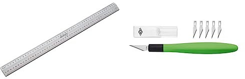 Westcott E-10113 00 Schneidelineal aus Metall, 50 cm, silber & Wedo 7852199 Cutter Skalpell Comfortline (mit Softgriff inklusive 5 Ersatzklingen und Schutzkappe) apfelgrün/schwarz