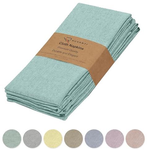Ruvanti Set di 6 tovaglioli di stoffa, 45 x 45 cm, riutilizzabili, lavabili, morbidi e resistenti, in policotone, per feste, Natale, Ringraziamento, matrimoni, colore: foglia di tè