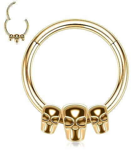 hengkaixuan Septumschmuck 16G Daith Ohrringe Chirurgenstahl Gold Nasenring Totenkopf Septum Clicker Ring Conch Piercin Schmuck Nahtloser Clicker Ring Rook Helix Knorpel Tragus Hoop Ohrringe 8mm