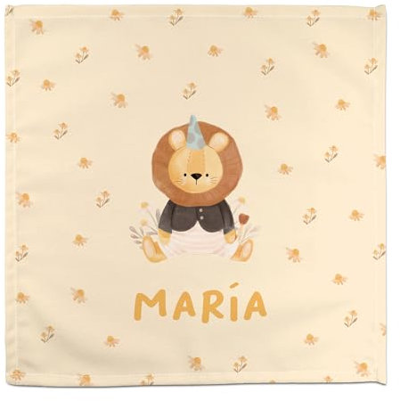 Stoffservietten. Personalisierte Serviette mit Name. Baby-Serviette. Kinderservietten für die Schule. 50% Baumwolle. Kinderserviette. Personalisierte Geschenke. Löwe Blumen