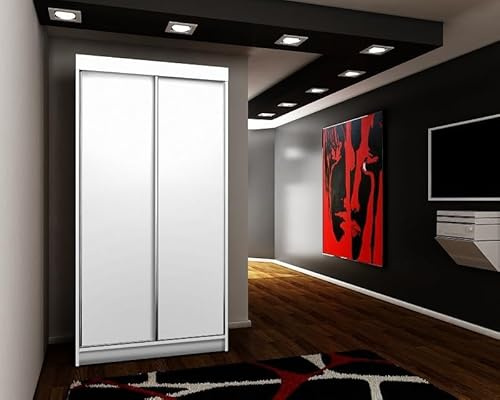 KIER FURNITURE Schiebegarderobe - Schrank Schlafzimmer – Schlafzimmerschrank – Wardrobe Bedroom – Kleiderschränke – Kleiderschrank Weiß – 100x200x62 cm