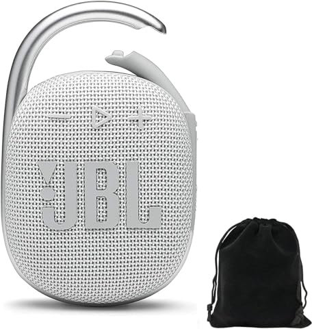JBL Clip 4 Portable Bluetooth Speaker Bundle with Deluxe CCI Protective Carrying Pouch (White)