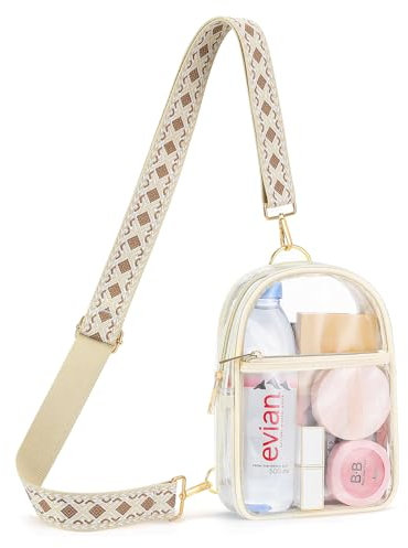 MoKo Station Genehmigte Tragetasche,Multi wasserdichte Handtasche Damen mit Einstellbarem Gurt, Statium Genehmigte Klare Breiftasche für Arbeit Sport Spiele und Konzerte, Weiß
