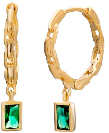 cai Damen Creole 925 Sterling Silber vergoldet Kettendesign Baguette Anhänger grün 925/- Sterling Silber 2,5cm Glänzend Glasstein gelb 276210007V