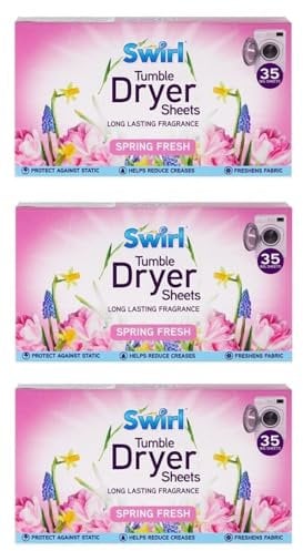 3 Pack Spring Fresh Tumble Dryer Laundry Sheets - 105 Sheets For Fresh Clothes and Linen